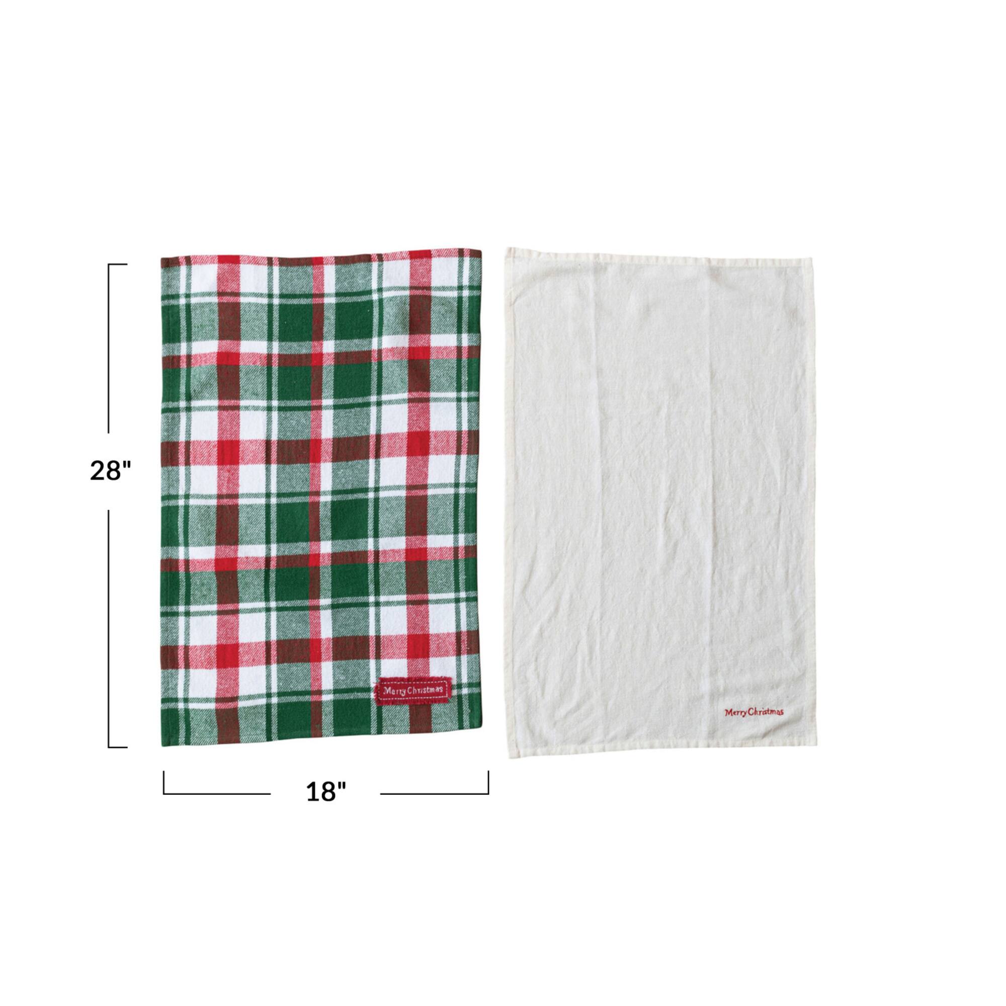 Hello Honey® 28" Brushed Cotton Flannel & Linen Tea Towel with Merry Christmas Embroidery Set